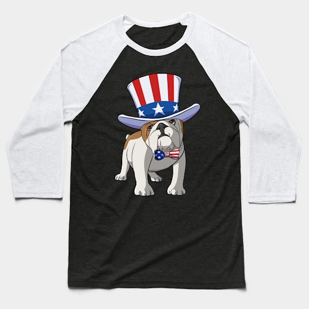 English Bulldog 4th of July American Baseball T-Shirt by Noseking